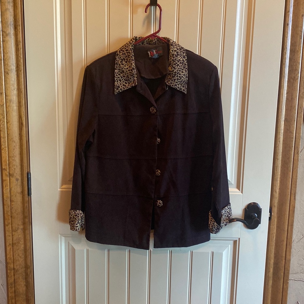 R & K Faux Suede Jacket Brown & Cheetah
